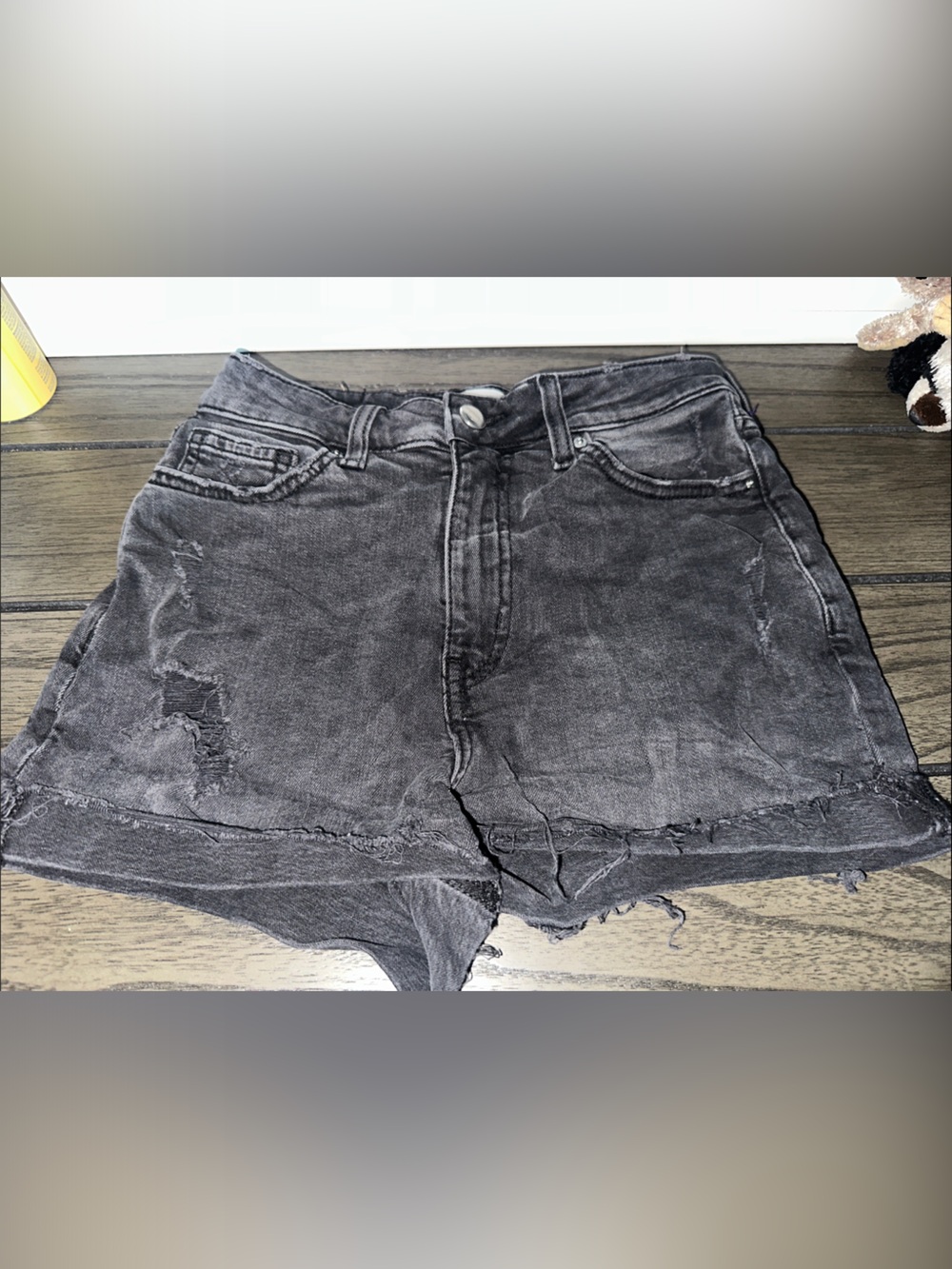 H&M Black Distressed Denim Shorts